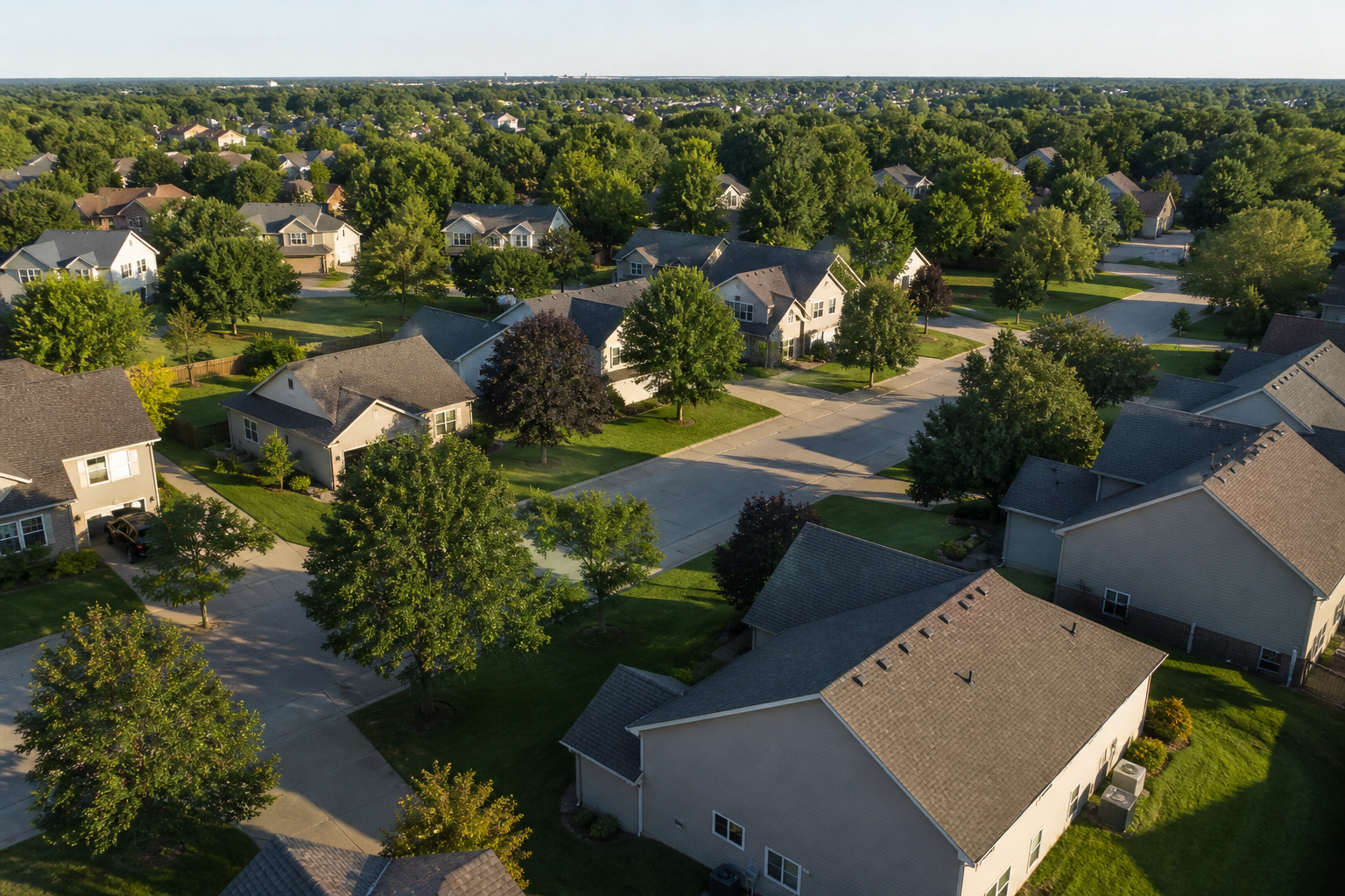 Aerial view of a Kansas City area suburban neighborhood